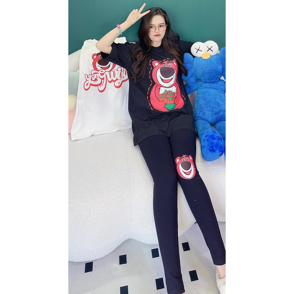 Set Bộ In Gấu Dâu Đáng iu Màu Đen - S76