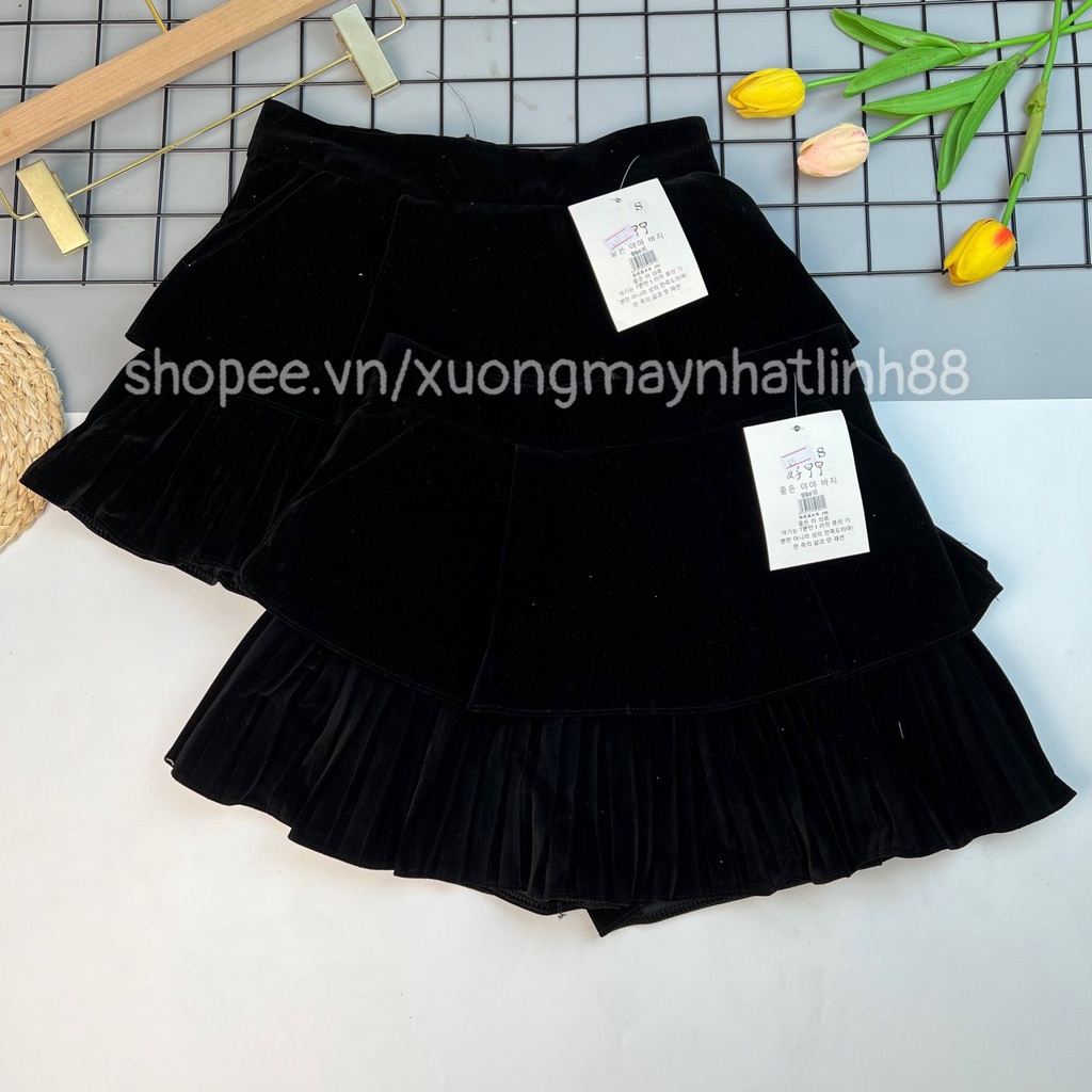 Chân váy nhung trơn xếp ly xòe 2 tầng dáng ngắn basic dễ phối đồ NHẬT LINH - CV177