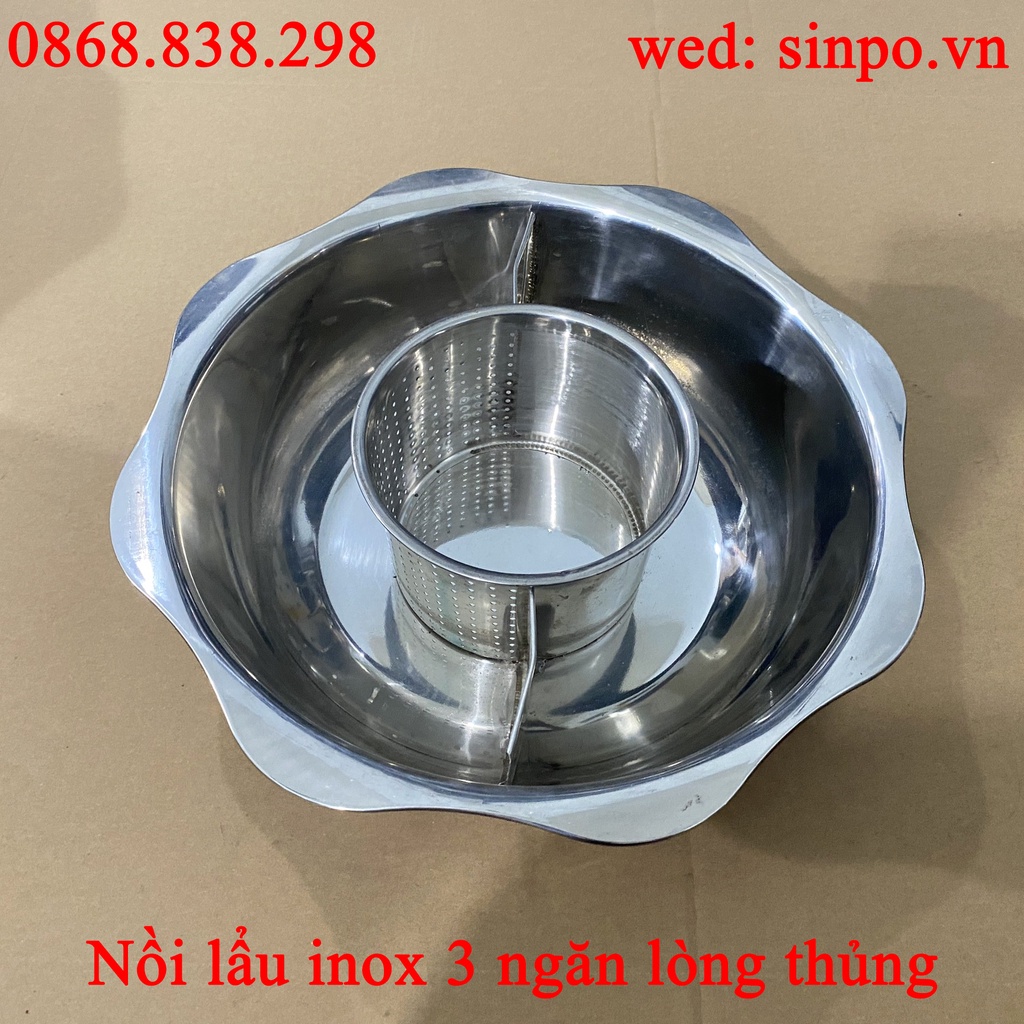Nồi lẩu inox 3 ngăn hình tròn | Xoong lẩu 3 đáy