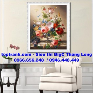 Tranh thêu chữ thập bình hoa hồng E218 chưa thêu