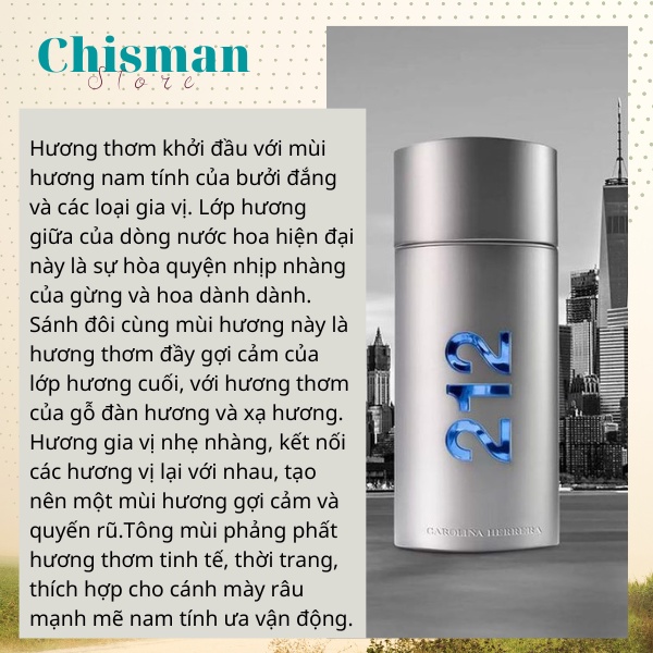 Nước hoa nam 212 Men NYC dung tích 100ml - Dầu thơm nam tính mạnh mẽ  sang trọng - Chisman