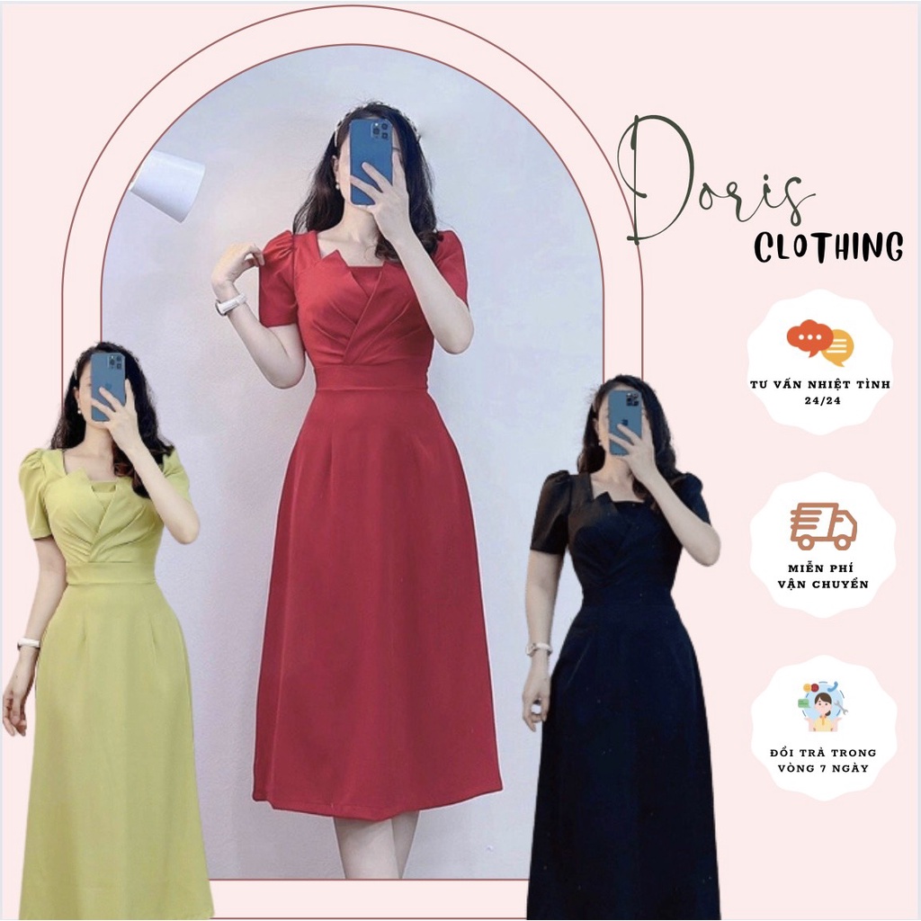 váy đỏ dáng dài dự tiệc mặc đi chơi tết siêu xinh-váy nữ dáng dài thanh lịch làm quà tặng mẹ ngày lễ