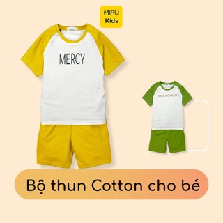 Đồ Bộ Bé Trai Kiểu Raglan In Nhung Chữ Mercy Và Nice Moment Thời Trang Cá Tính, Thun Cotton Thoáng Mát Cho Bé Đến 55Kg