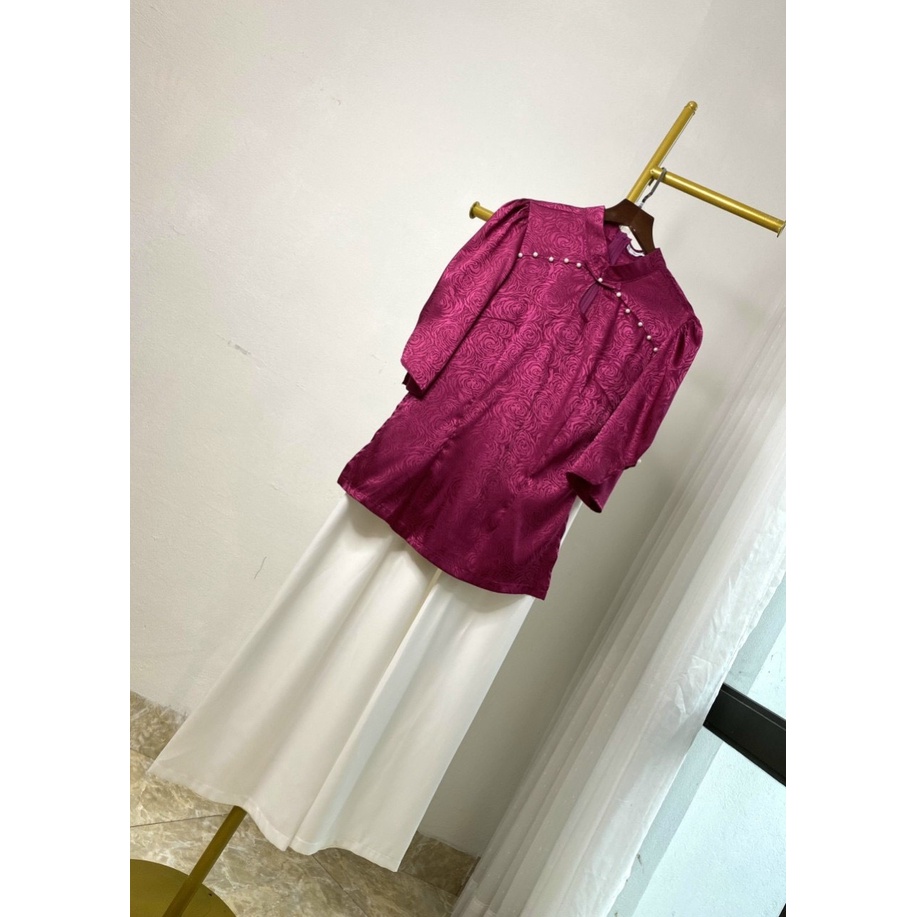 Bộ bà ba cách tân cổ tàu giọt lệ Pháp phục đi lễ Quần áo đi chùa cách điệu tay lỡ cúc ngọc, quần cạp chun dáng xuông