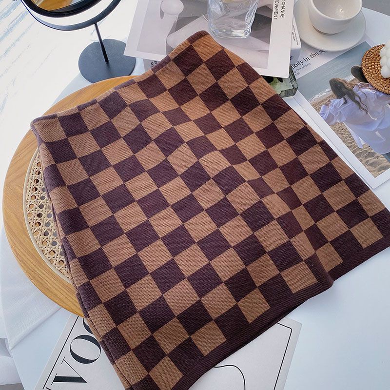 Chân Váy Dệt Kim Chữ A Họa Tiết Sọc Caro Phong Cách Vintage Thời Trang Cho Nữ