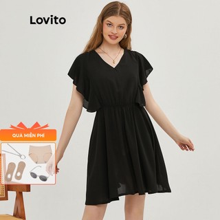 Lovito đầm tay cánh bướm màu đen phong cách boho l20d326