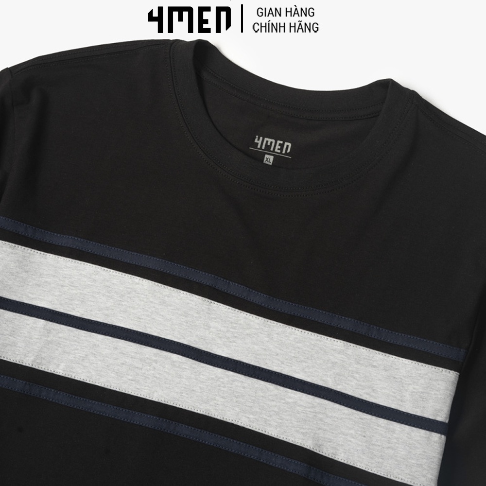 Áo Thun Nam Regular Phối Màu 4MEN AT112 sọc ngang ngực trẻ trung, cổ tròn tay ngắn basic, vải cotton co giãn 4 chiều