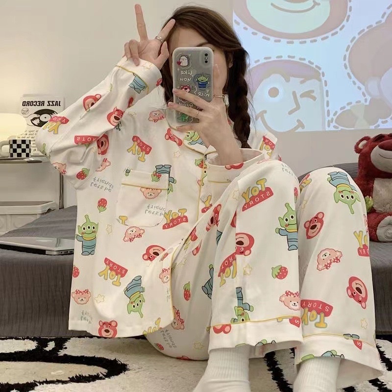 Bộ Đồ Ngủ cotton Tay Dài In Họa Tiết Hoạt Hình Toy Story Dễ Thương Thời Trang Xuân Thu Cho Nữ