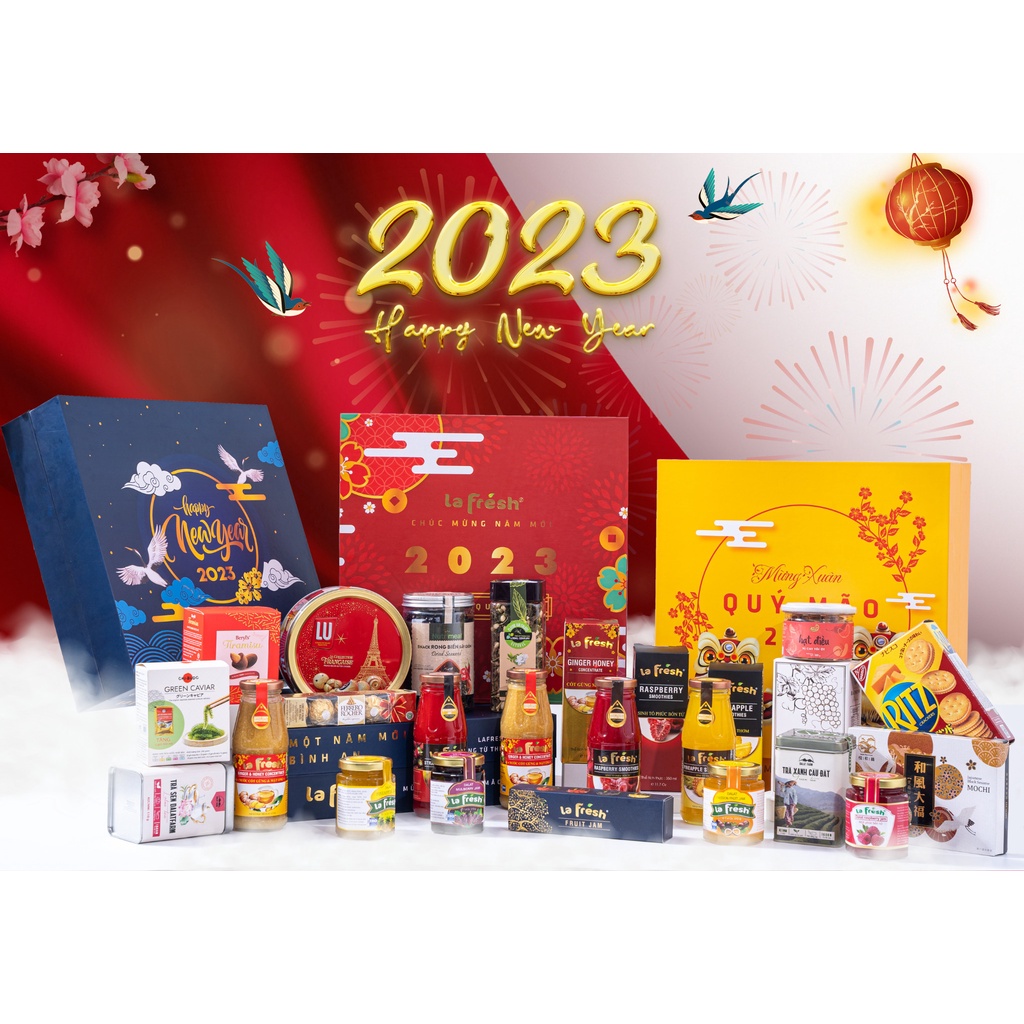 Set Quà Tết CAO CẤP Xuân 2023 (Quà TẾT ý nghĩa, Bao Chất Lượng) - Hộp giấy sang trọng - Giỏ quà tết đẹp