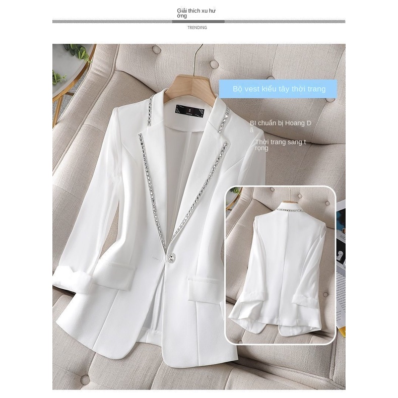 Áo Khoác Vest Tay Lửng Đính Kim Cương Thời Trang Cao Cấp 2023 Cho Nữ