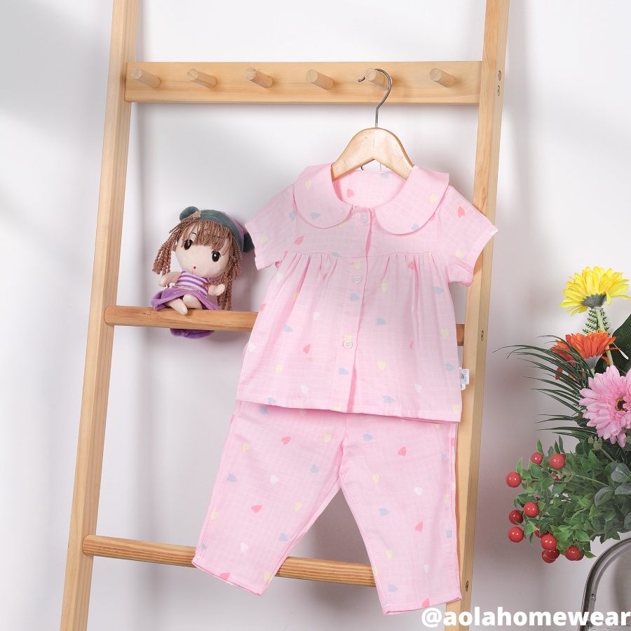 Pijama bé gái tay ngắn quần dài vải xô sợi tre Bamboo Premium hai lớp Áo Lá Homewear BAMG22