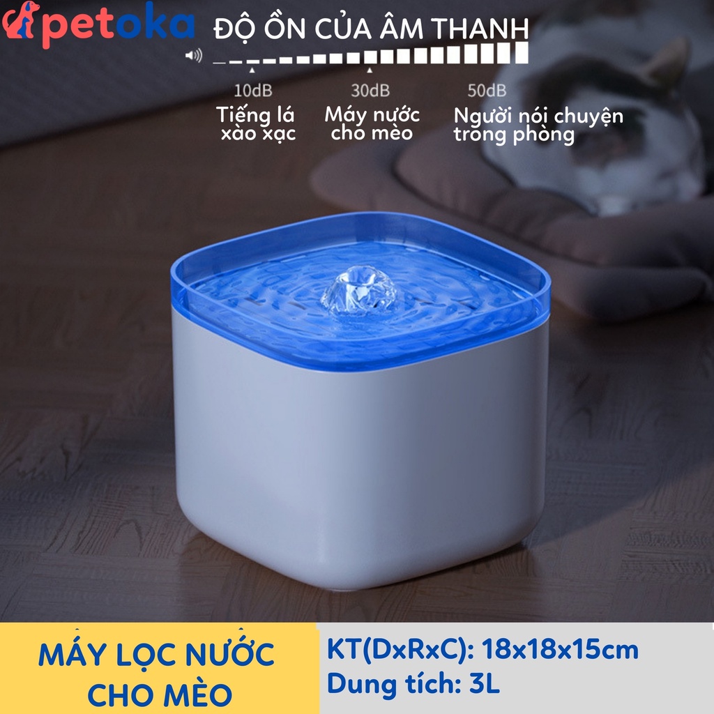 Máy uống nước cho mèo chó thú cưng lọc thông minh tự động dung tích 3L Petoka