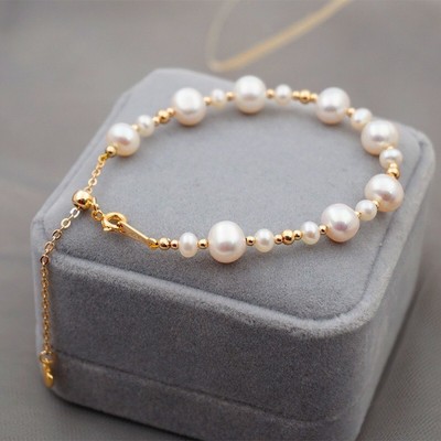 Vòng Tay Ngọc Trai Hạt 8ly Mix Bi Titan Kiểu Dáng Thời Trang, Hiện Đại - Ngọc Trai Trường Thịnh