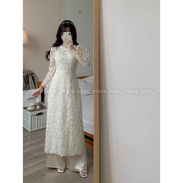 Áo dài hoa ren cut out hở vai 205
