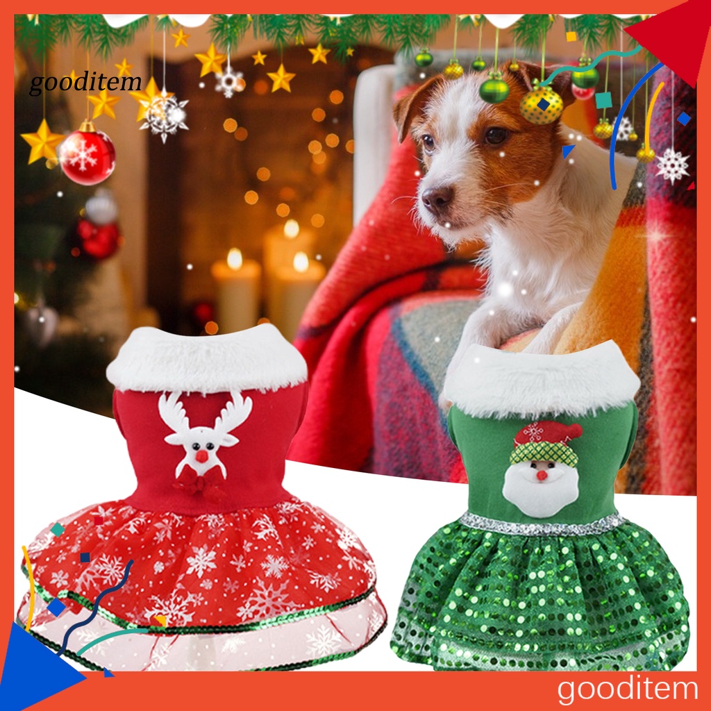 Gooditem Đầm Đính Kim Sa Bằng Polyester Thoải Mái Giữ Ấm Phong Cách Giáng Sinh Thời Trang Mới Lạ Thoải Mái Dành Cho Cún Cưng