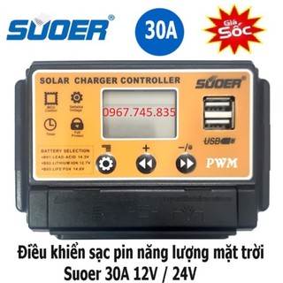 Điều khiển sạc năng lượng mặt trời Suoer 30A sạc bình ác quy 12V 24V