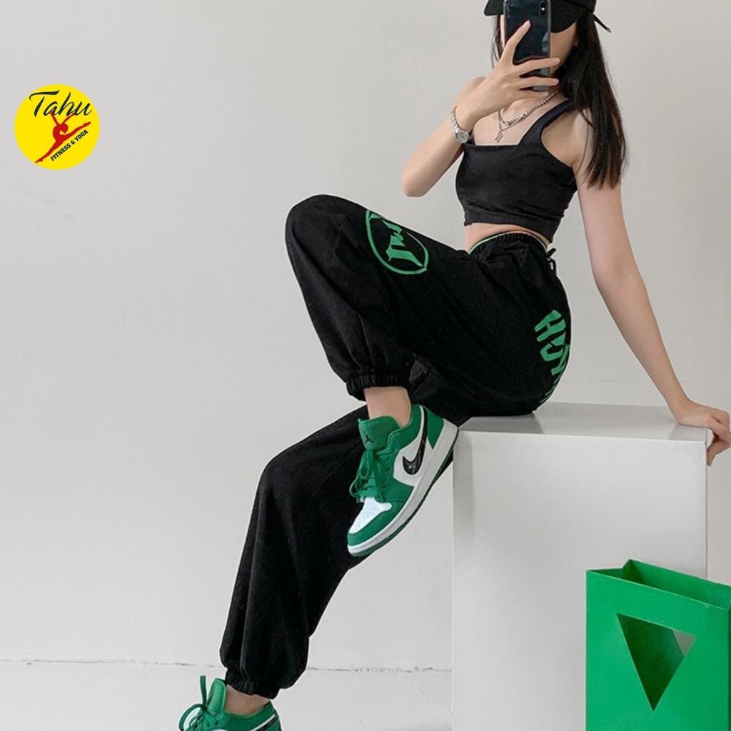 Quần JOGGER nữ Chun dập bản rộng đa năng nhảy Zumba Erobic Tập Gym Yoga đi chơi