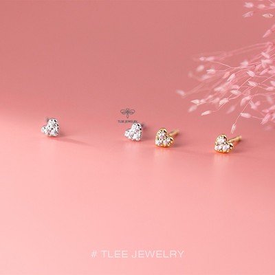 Khuyên tai bạc nữ TLEE mẫu tim ba viên đá mini xinh xắn TLEE JEWELRY B0255