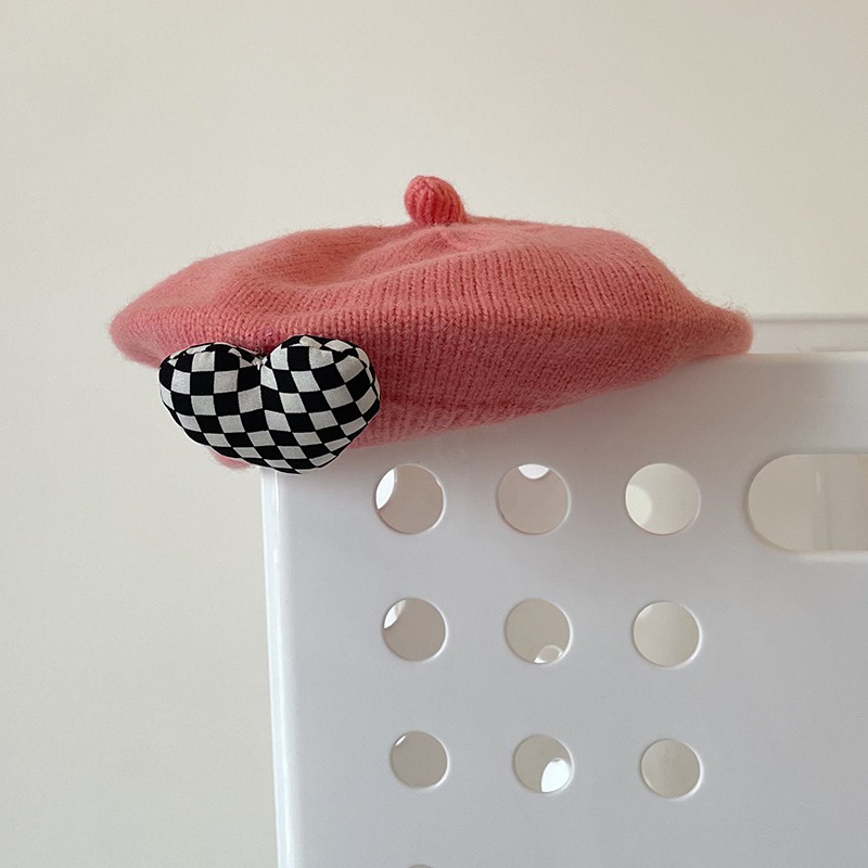 Mũ Beret Dệt Kim Họa Tiết Trái Tim Ba Chiều Phong Cách Hàn Quốc Cho Bé
