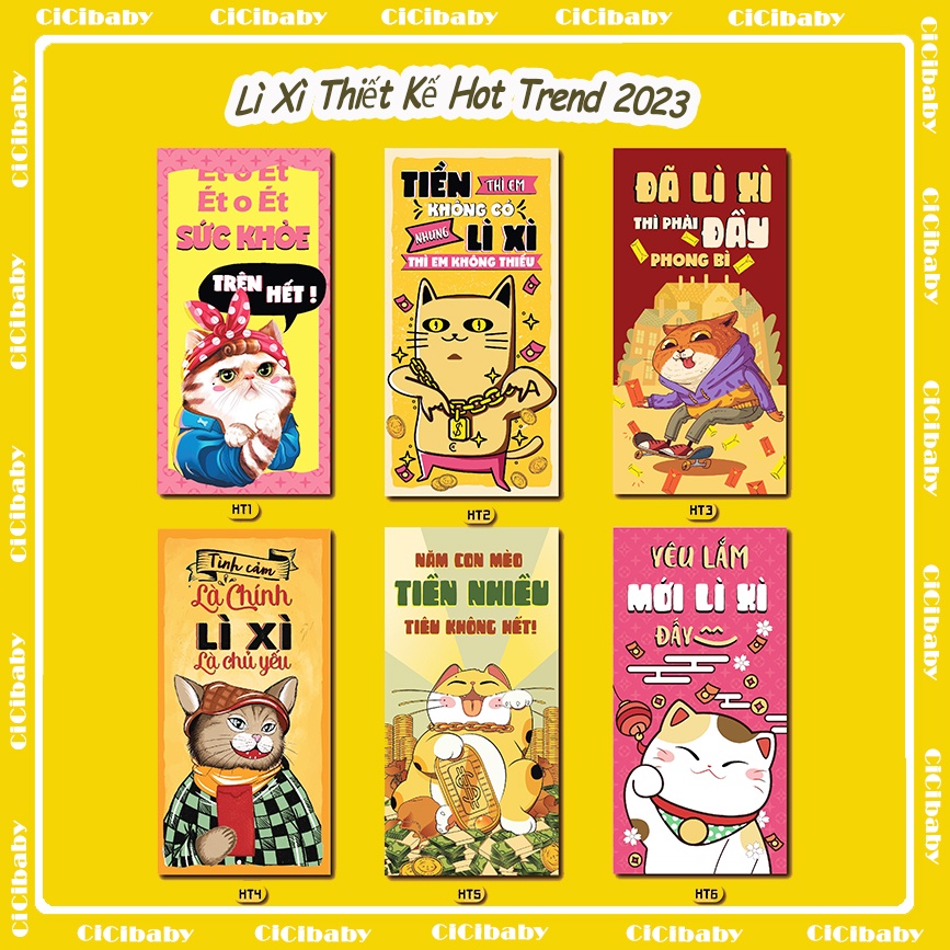[SIÊU HOT] Lì Xì Thiết Kế Hot Trend Xuân Quý Mão 2023 Họa Tiết Chú Mèo Xinh Xắn Với Những Câu Chúc Cực Chất
