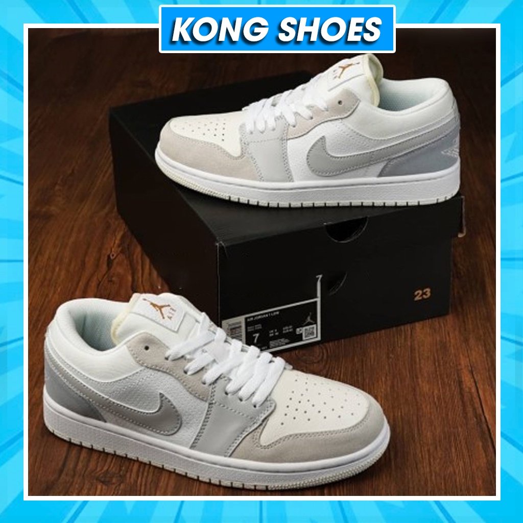 [Xin Đánh Giá] Giày 𝐉𝐨𝐫𝐝𝐚𝐧 1 low paris màu xám gót xanh nam nữ, Giày sneaker JD 1 paris cổ thấp bản 