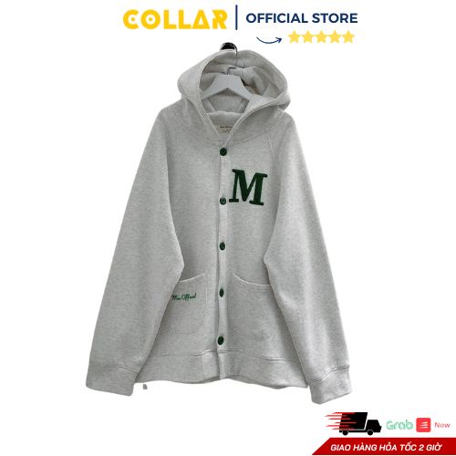 Áo khoác nỉ COLLAR phối chữ M thiết kế cúc bấm liền mũ dáng rộng unisex style hàn quốc