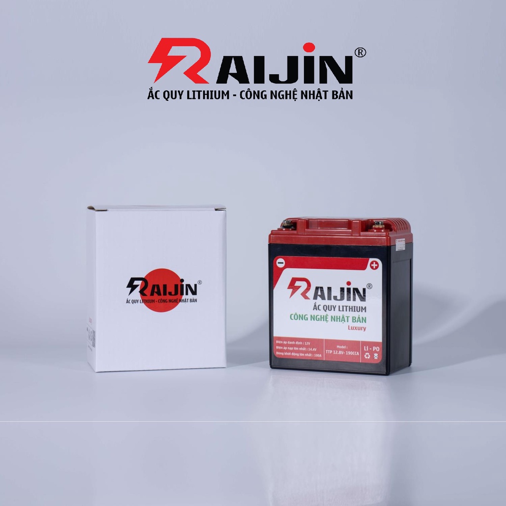 Bình ắc quy xe máy lithium RAIJIN Luxury L công nghệ Nhật Bản điện áp 12v-7ah, chuyên dùng cho xe độ đèn dưới 200 Watt