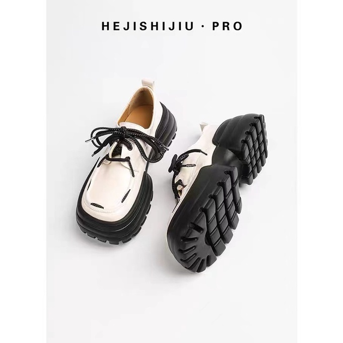 Giày Da Mũi Tròn Đế Dày Buộc Dây Kiểu Anh Thời Trang Cho Nữ