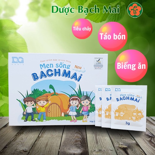 Men sống Bạch Mai NEW (men vi sinh cho bé táo bón, tiêu chảy) bổ sung bào tử lợi khuẩn, Hộp 30 gói (dạng bột)