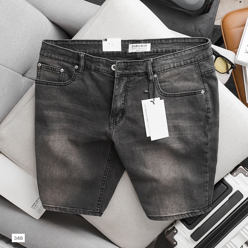 Quần Short Jean Nam cao cấp màu xám wash vải co giãn xịn đẹp