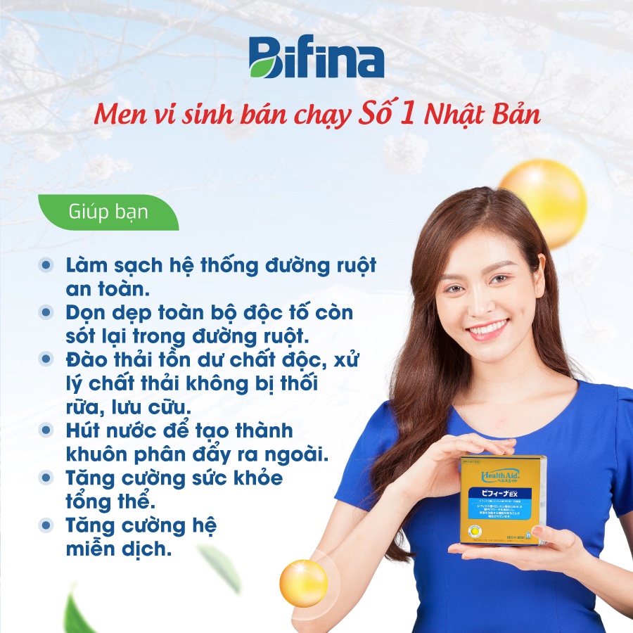 Men vi sinh Bifina Nhật Bản - Loại EX 30 và R 20 gói - Nhuận tràng, detox thải độc ruột