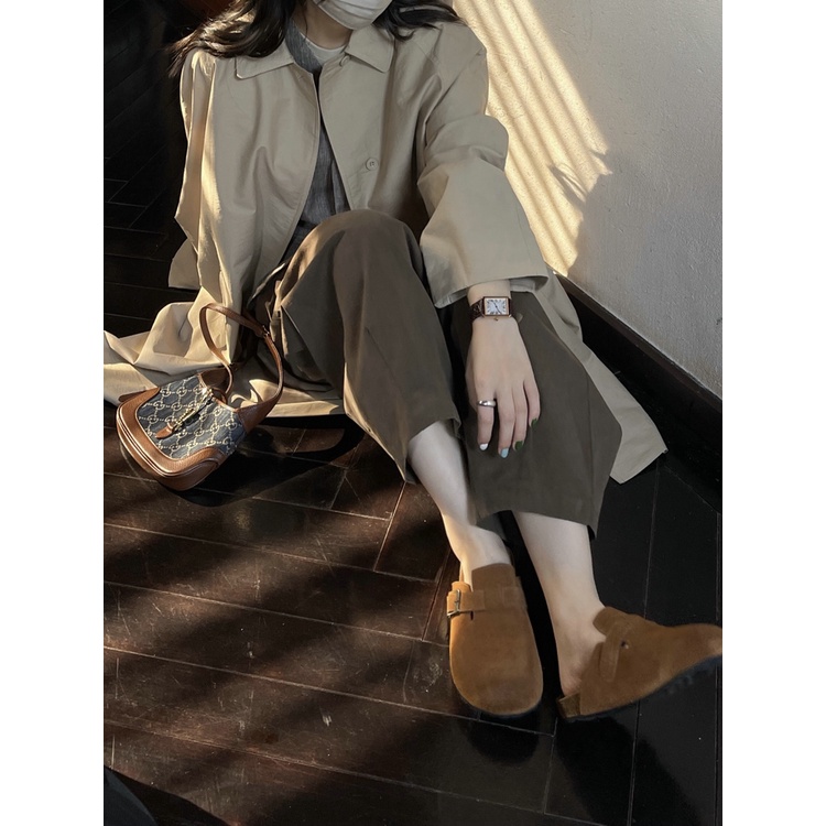 Dép Birkenstock đế bằng màu trơn size lớn thoải mái cho nam và nữ