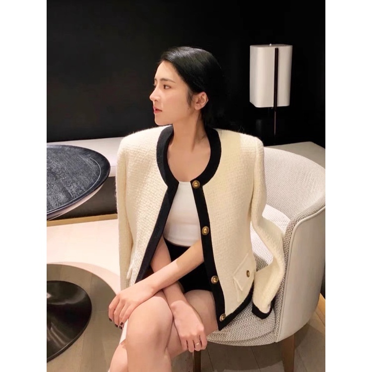 Áo Khoác Dạ tweed Silive Viền Đen Hàng 2 Lớp Dày Dặn Kèm Túi Móc