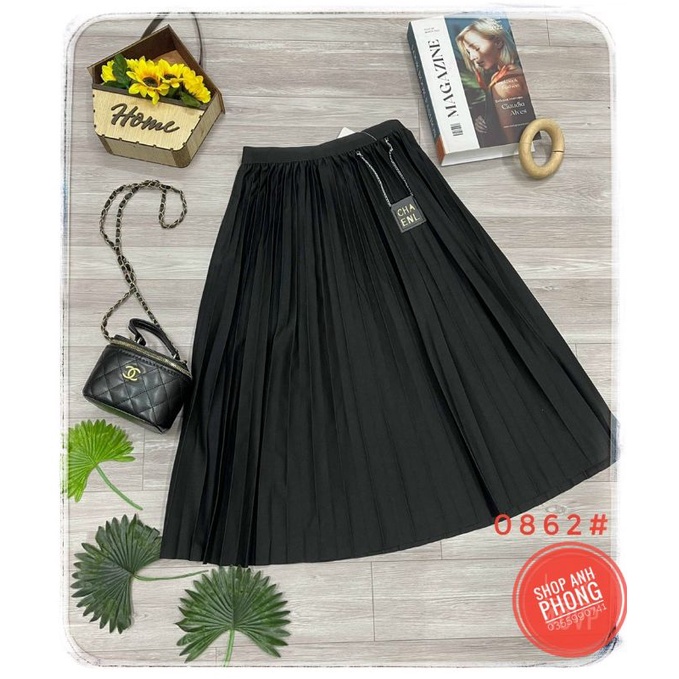 Chân váy dạ xếp ly dáng dài hàng Quảng Châu