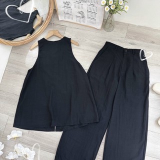 Set áo yếm nút bọc kèm quần suông bèo