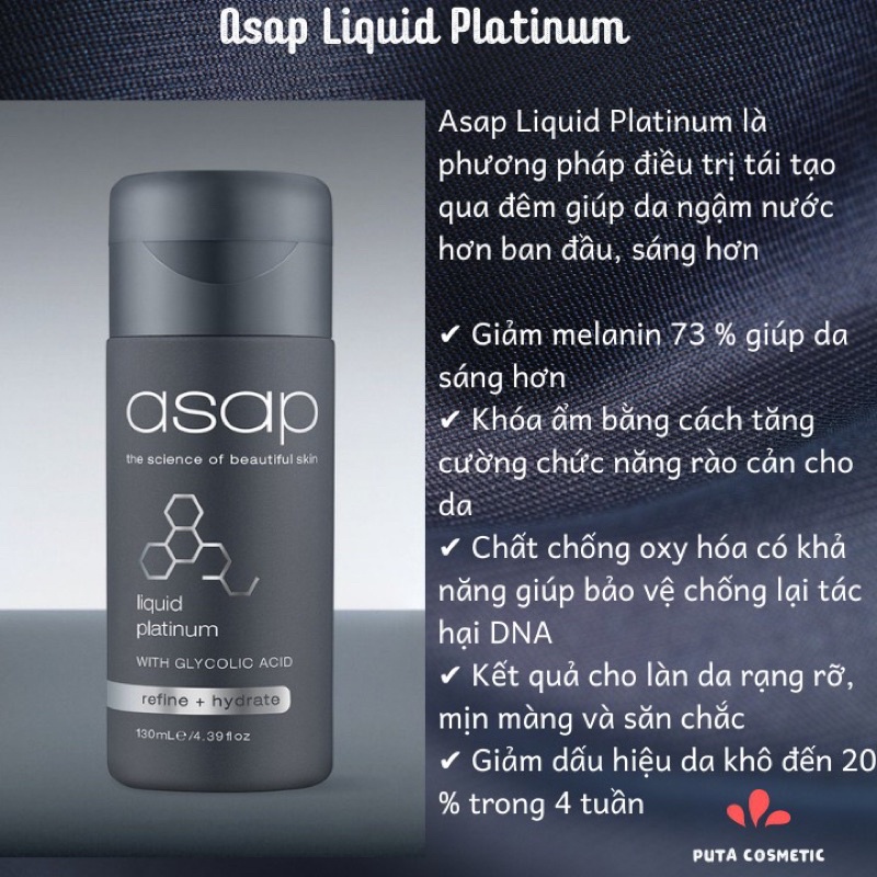 Nước Thần Asap Liquid Platinum Dưỡng Trắng Sáng Da Ngừa Lão Hóa, Tăng Sinh Collagen Tái Tạo Da