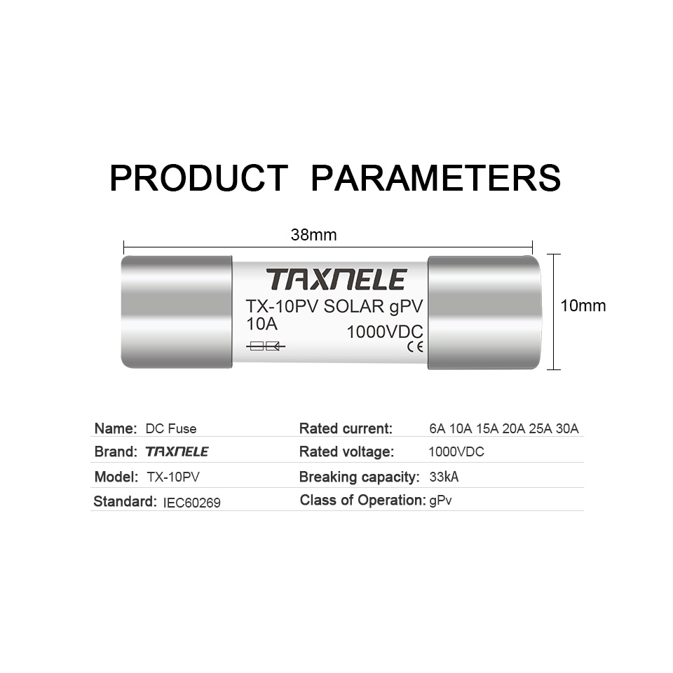 Cầu Chì Năng Lượng Mặt Trời 1000V PV 6A 10A 15A 20A 25A 30A 10 * 38MM