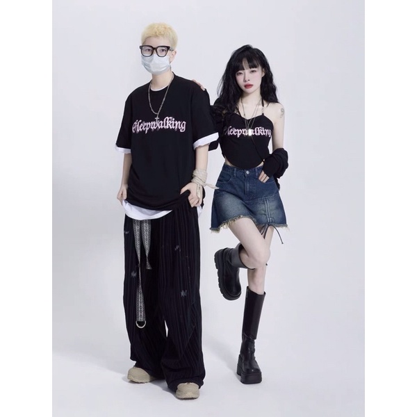 Đồ đôi nam và nữ sét áo yếm kết hợp áo thun nam 1 màu