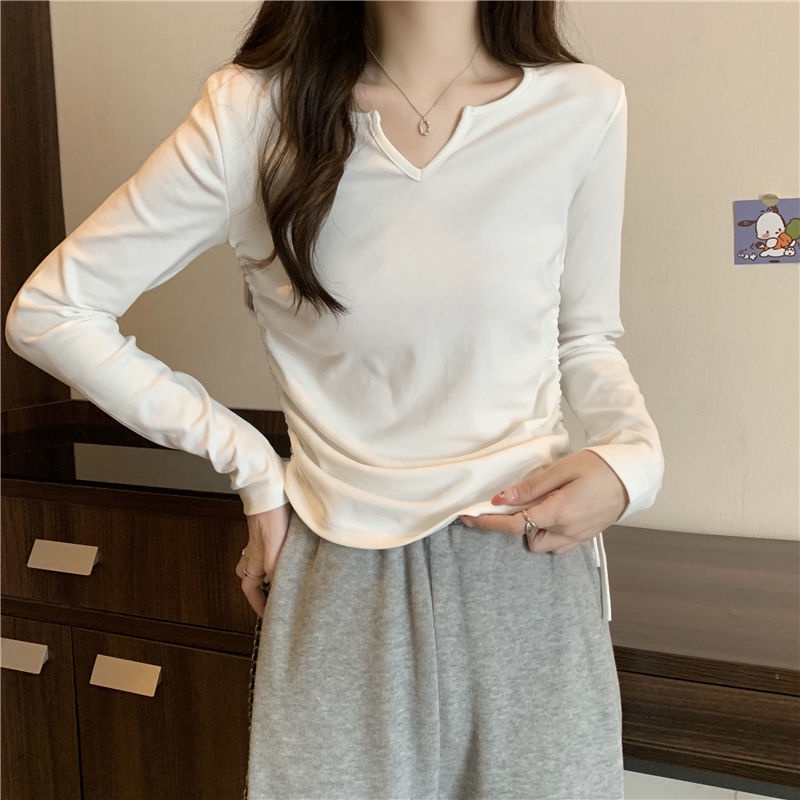 Áo Thun Dài Tay Phối Dây Rút Thời Trang Mùa Thu Cho Nữ
