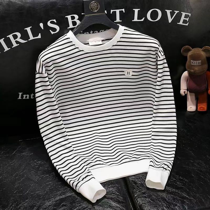 Áo Thun Nam Dài Tay Cổ Tròn Sọc Ngang Thời Trang