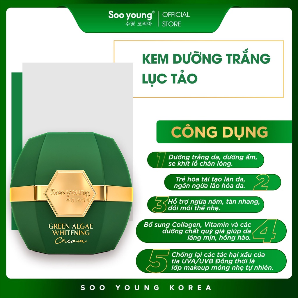 Bộ đôi kem Face Lục Tảo SOOYOUNG KOREA kem dưỡng trắng và mờ thâm nám 30g