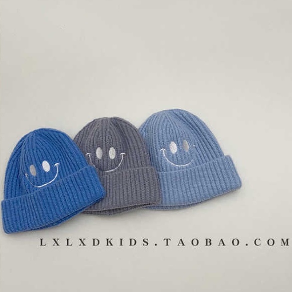 Mũ Len Ấm Áp Thêu Hình Mặt Cười Màu Sắc Ngọt Ngào Cho Bé