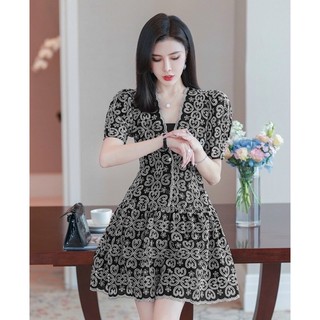 𝐇𝐀̀𝐍𝐆 𝐍𝐇𝐀̣̂𝐏 - đầm xoè ren thêu cao cấp tặng kèm hoa tai thời trang