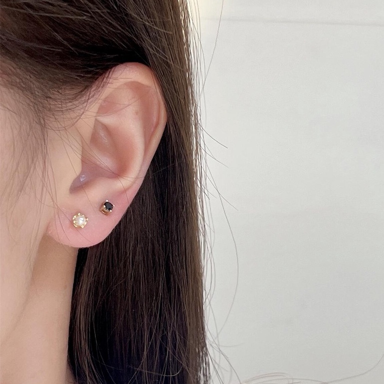 Set 6 Khuyên Tai Đính Đá zircon Ngọc Trai Nhỏ Đơn Giản Dễ Phối Đồ Phong Cách retro Hàn Quốc Cho Nữ