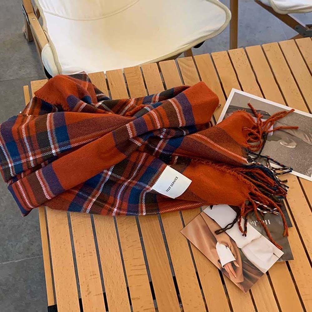 Khăn Choàng Cổ Tua Rua Dày Dặn Họa Tiết Kẻ Sọc Thời Trang Mùa Đông