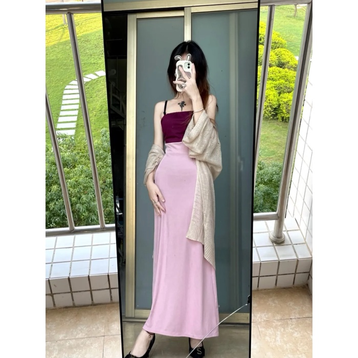 Set Áo Ống Dáng Ôm + Chân Váy Dài Thời Trang Cho Nữ