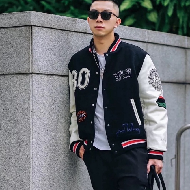 Áo Khoác Varsity Jacket STUSSY chất dạ tay da 3 lớp dày dặn cao cấp (có bảo hành)