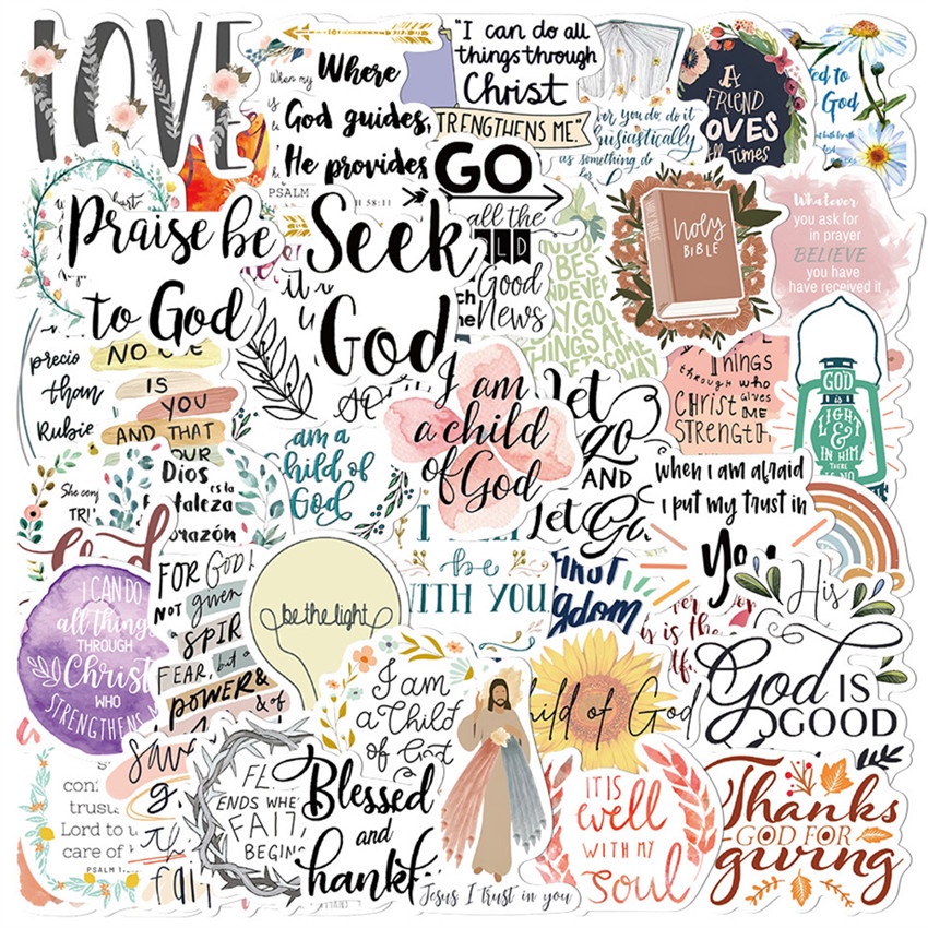 100Pcs/Set ❉ Jesus Christ & Bible Phrase Series A Classical Wisdom Words Stickers ❉ DIY Fashion Waterproof Doodle Decals Stickers