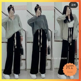 Quần ống rộng nỉ tăm nữ chất liệu len tăm dày dặn cao cấp