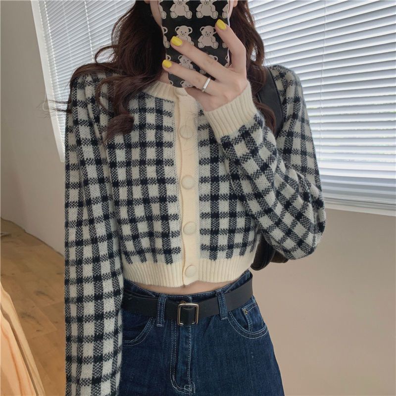 [MURIOKI] Áo Cardigan Dệt Kim Cổ Tròn Họa Tiết Kẻ Sọc Thời Trang 2022 Cho Nữ